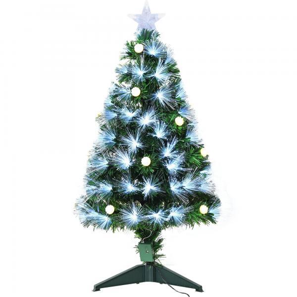 Albero di Natale in Fibra Ottica con Luci a LED e palline decorative 90cm