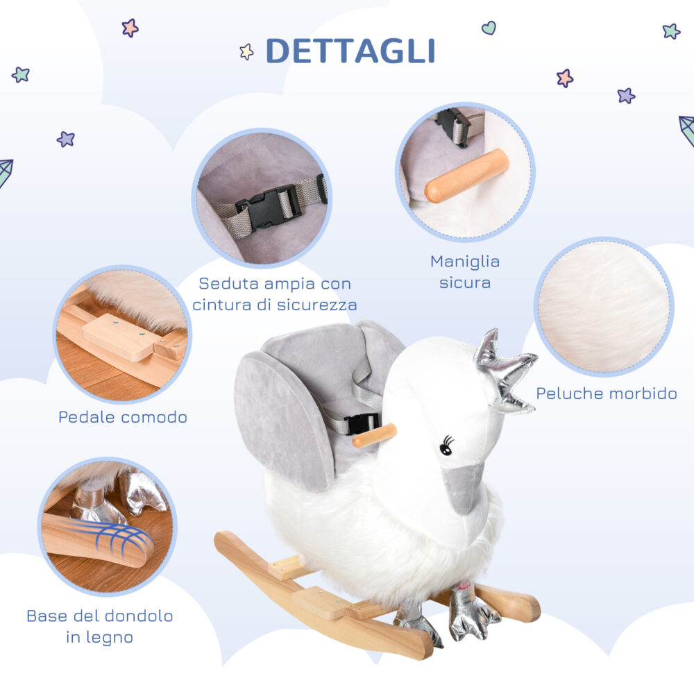 Dondolo Giocattolo a Forma di Cigno Bianco e Grigio per Bambini 