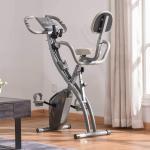 Cyclette Pieghevole 2 in 1, Resistenza Magnetica Regolabile 8 Livelli, Bici da Fitness con Sensore di Frequenza Cardiaca, Elastici per Braccia, Schermo LCD