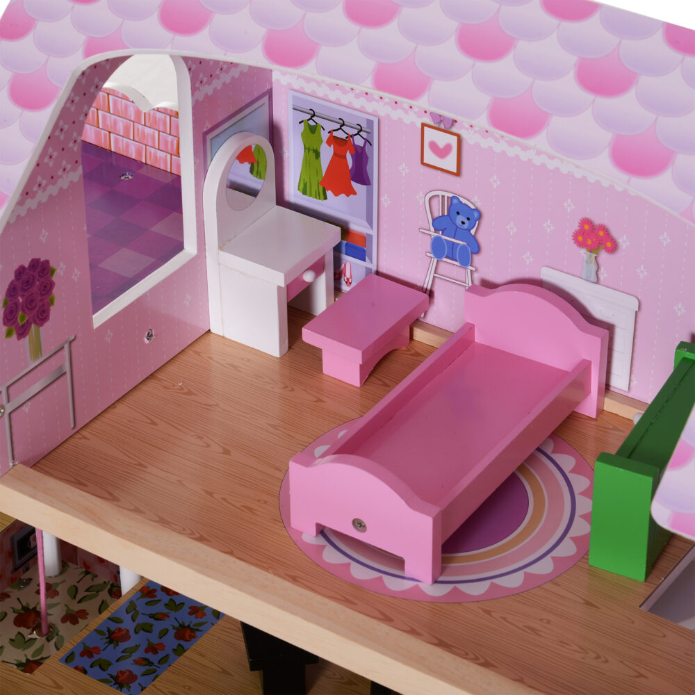 Casa delle bambole a 3 piani con scale accessori per bambini mdf rosa