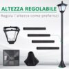 Lampada da Giardino LED Solare da Esterno, Lampada da Terra Impermeabile IP44, 15x15x120 cm, Nero