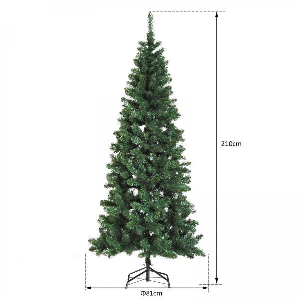 Albero di Natale Artificiale Slim 210cm con 631 Rami Folti e Supporto in Metallo