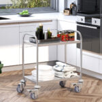 Carrello Cucina 2 Ripiani, Carrello con Ruote Portatutto, Carrello Portavivande in Acciaio Inox, 71x41x81cm, Argento