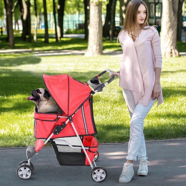 Passeggino per Cani Pieghevole, Carrello Carrozzina per Animali Domestici, Rosso