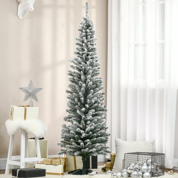 Albero di Natale Slim Innevato 180cm con 390 Rami Artificiali e Base Pieghevole