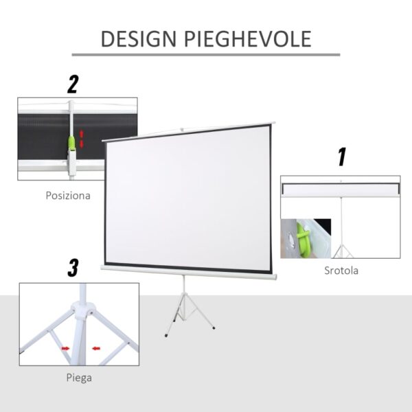 Telo proiettore 120 Pollici Formato 4:3 con Treppiedi e Altezza Regolabile