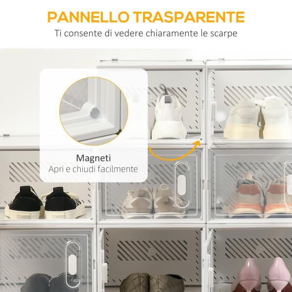 Mobile Scarpiera Rettangolare in Plastica PP, 18 Box 25x35x19 cm per Scarpe max 43 EU, Vestiti e Libri