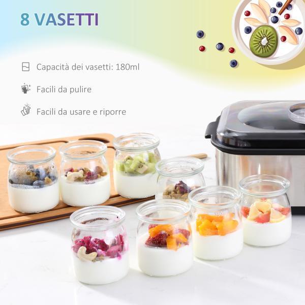 Yogurtiera Elettrica 30W con 8 Vasetti Inclusi e Temperatura Regolabile 20-55°C