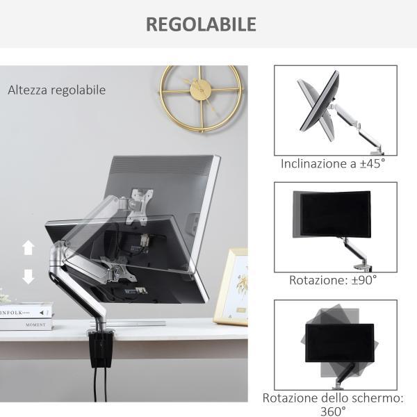 Supporto Monitor da 13-32'' in Alluminio Regolabile in Altezza e Inclinazione