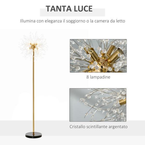 Lampada da Terra Moderna a Piantana Rotonda e Paralume con Cristalli Lampada da Salotto e Camera