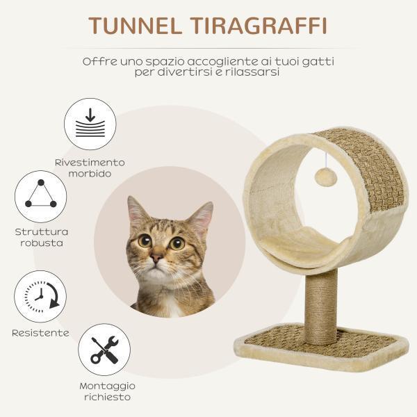 Tunnel Tiragraffi per Gatti Adulti e Gattini Cuccia per Gatti a Tubo - Beige