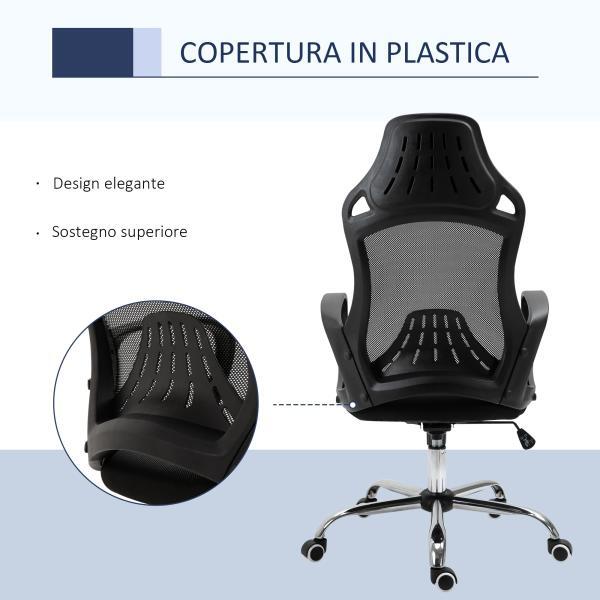 Sedia da Ufficio Ergonomica sedie da gaming in Tessuto a Rete Traspirante con Ampi Braccioli Nero