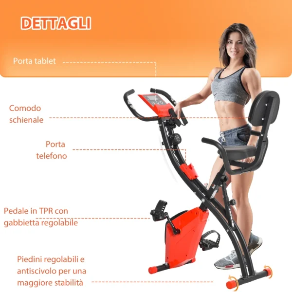 Cyclette Pieghevole 2 in 1 con Schermo LCD - Rosso