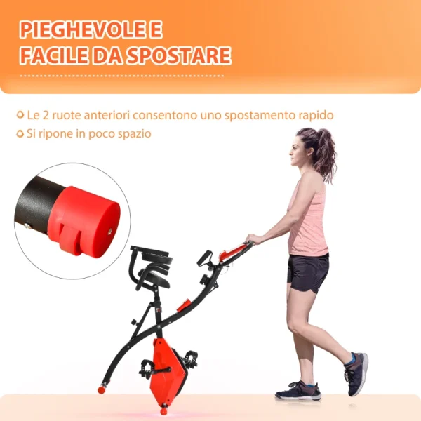 Cyclette Pieghevole 2 in 1 con Schermo LCD - Rosso