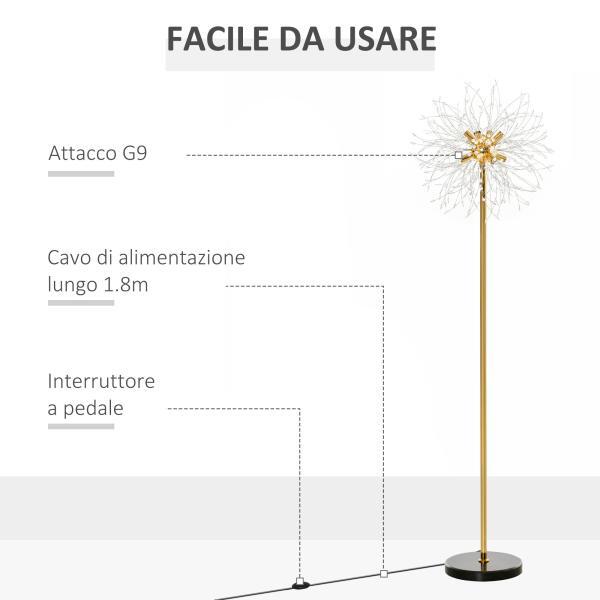 Lampada da Terra Moderna a Piantana Rotonda e Paralume con Cristalli Lampada da Salotto e Camera