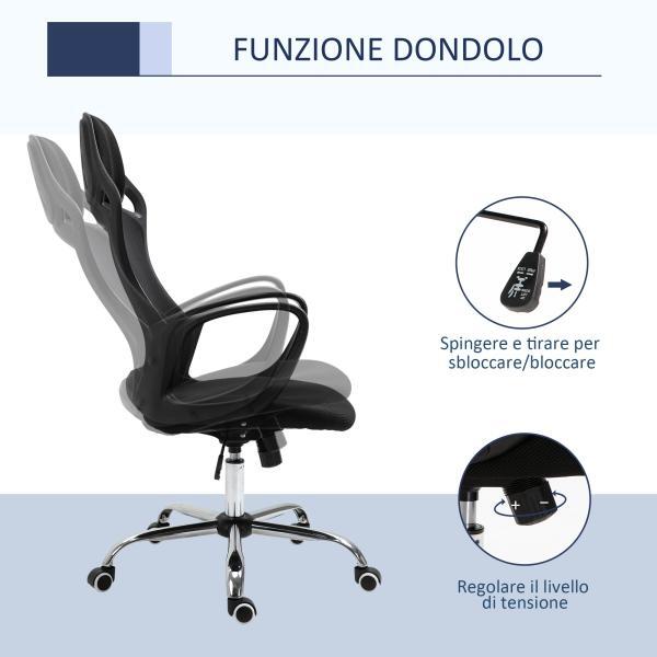 Sedia da Ufficio Ergonomica sedie da gaming in Tessuto a Rete Traspirante con Ampi Braccioli Nero