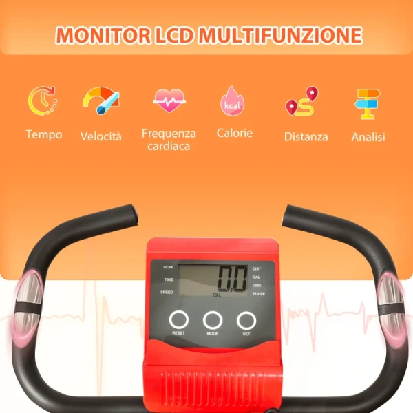 Cyclette Pieghevole 2 in 1 con Schermo LCD - Rosso