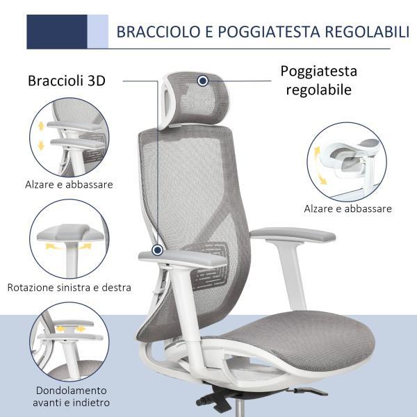 Sedia Ergonomica da Altezza e inclinazione Regolabili - Grigio