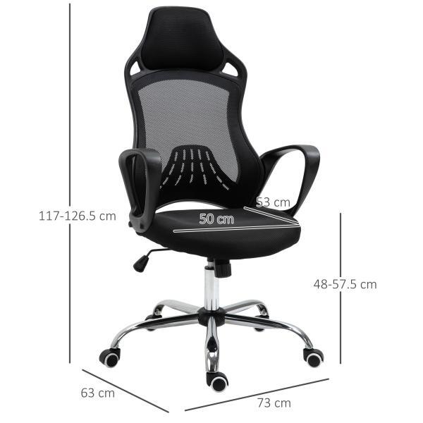 Sedia da Ufficio Ergonomica sedie da gaming in Tessuto a Rete Traspirante con Ampi Braccioli Nero