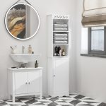 Mobiletto a Colonna per Bagno in Legno con Decoro Intaglio Floreale