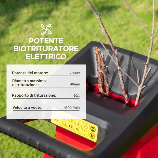 Biotrituratore Elettrico da Giardino con Sacco da 50L Paletta e Ruote Trituratore da Giardino