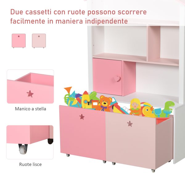 Libreria Scaffale Portagiochi Rosa per Cameretta Bimbi e Ragazzi con 2 Cassetti Estraibili