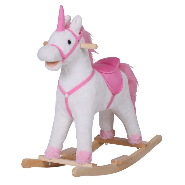 Dondolo in Legno Unicorno Cavalcabile Bianco e Rosa