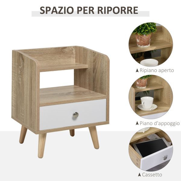 Comodino Salvaspazio Mobiletto con Cassetto e Mensola in Legno Rovere Bianco