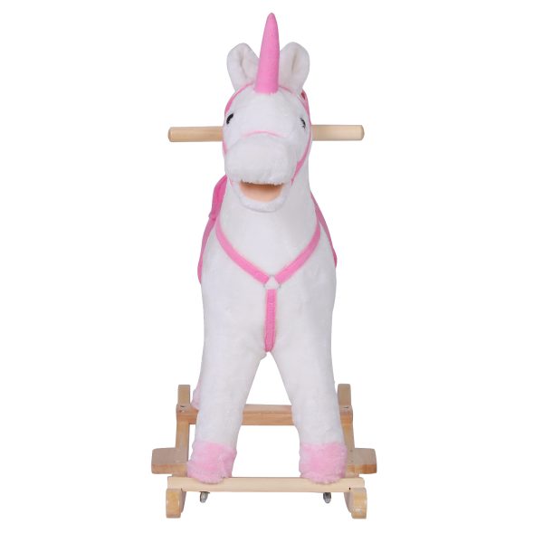 Dondolo in Legno Unicorno Cavalcabile Bianco e Rosa