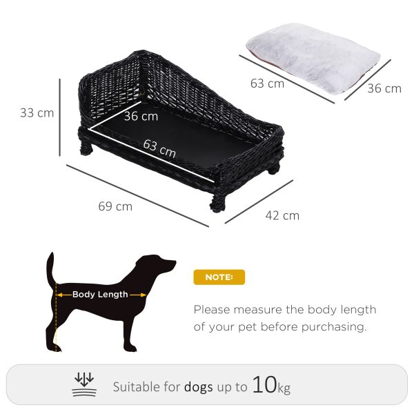 Lettino per cani Animali Domestici Chaise Longue in Vimini con Cuscino Nero