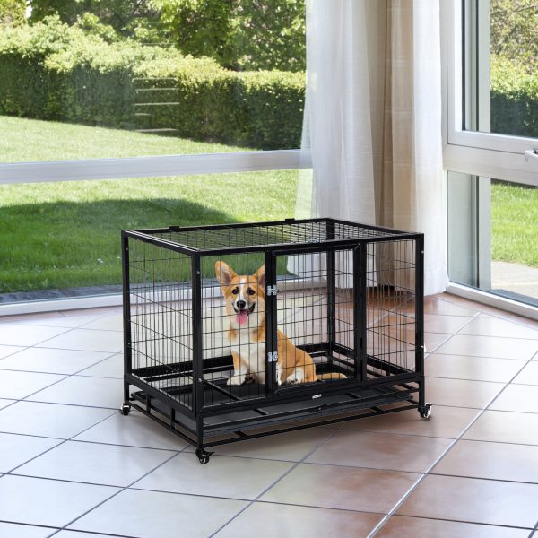 Gabbia Box per Cani Cuccioli da Interno Esterno con Rotelle 92×62×75cm