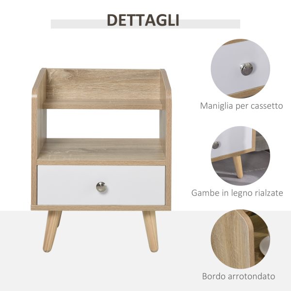 Comodino Salvaspazio Mobiletto con Cassetto e Mensola in Legno Rovere Bianco