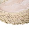 Letto per Gatti in Rattan con Cuscino in Lino e Cotone Beige Ф56 x 35 cm