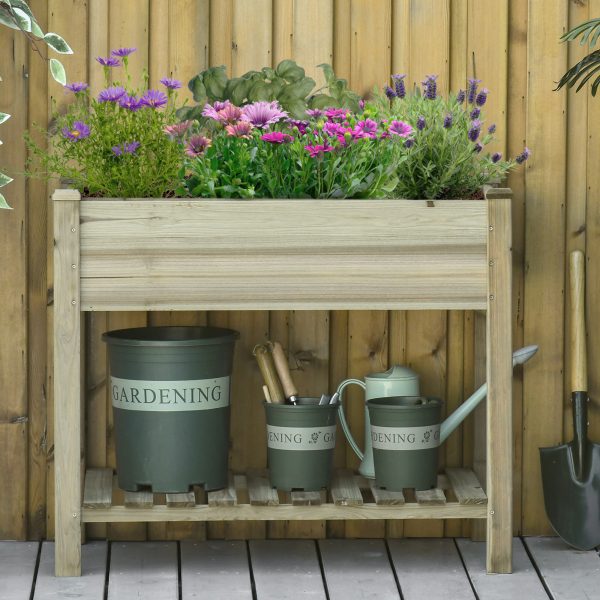 Fioriera Rialzata in Legno con Gambe e Ripiano Inferiore per Giardino e Balcone 91x51x76cm