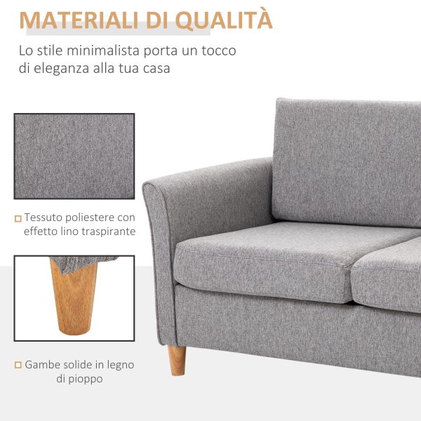 Divano Due Posti con Rivestimento in Lino Grigio e Struttura in Legno 65 x 141 x 78cm