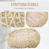 Letto per Gatti in Rattan con Cuscino in Lino e Cotone Beige Ф56 x 35 cm