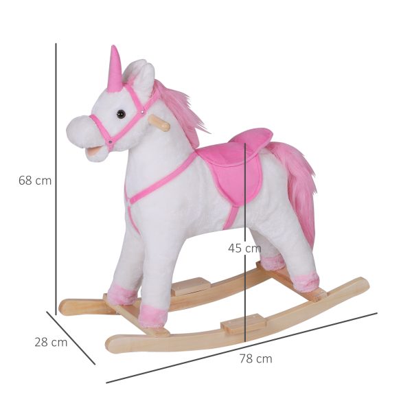 Dondolo in Legno Unicorno Cavalcabile Bianco e Rosa