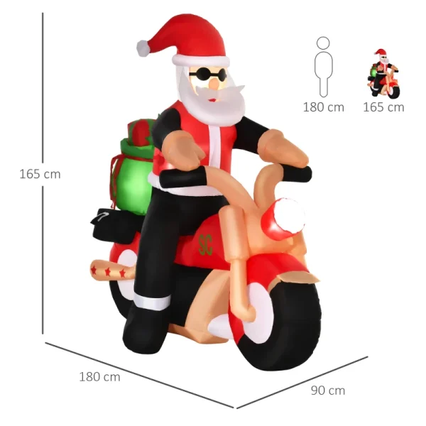 Babbo Natale Gonfiabile da esterno su Motocicletta con Luci LED Integrate