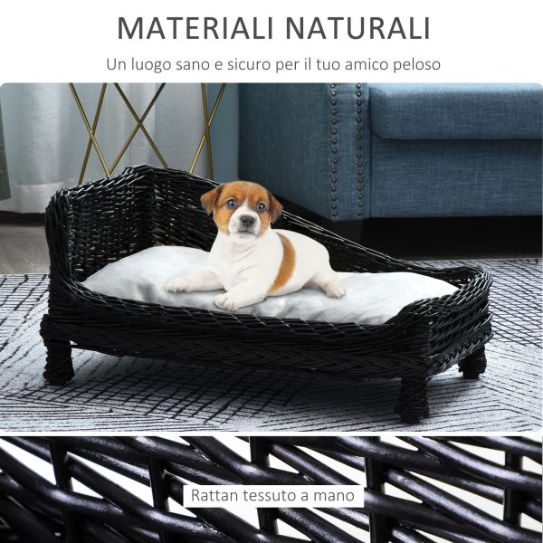 Lettino per cani Animali Domestici Chaise Longue in Vimini con Cuscino Nero