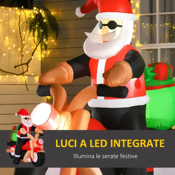 Babbo Natale Gonfiabile da esterno su Motocicletta con Luci LED Integrate