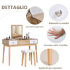 Tavolo da Trucco Moderno in Legno con Specchio Organizer Gioielli e Sgabello