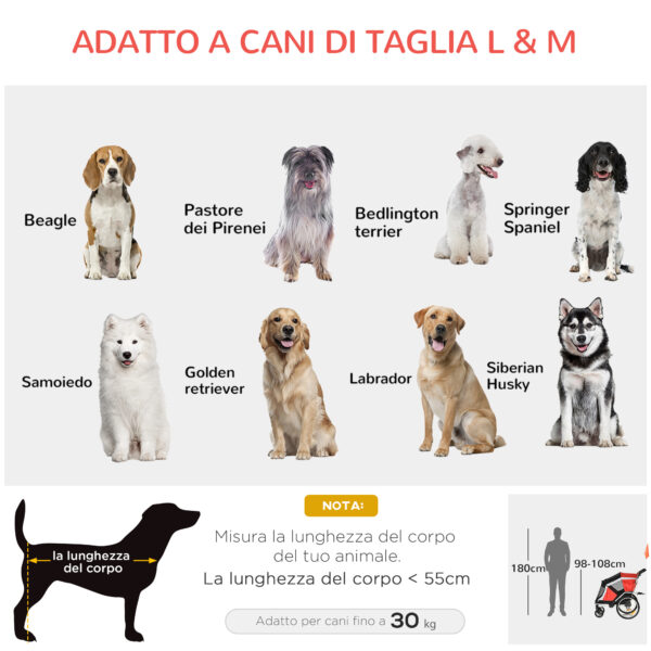 Rimorchio Bici per Cani  sotto i 40kg con 2 Ingressi, Finestre a Rete e Tetto Apribile