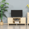 Mobile Porta TV con Vani Aperti e Ante in Rattan Color Legno 115x40x48cm