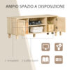 Mobile Porta TV con Vani Aperti e Ante in Rattan Color Legno 115x40x48cm