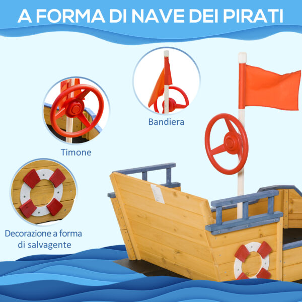 Sabbiera per Bambini in Legno a Forma di Nave dei Pirati con Vano Contenitore