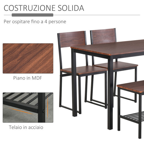 Set Tavolo con Panca 2 Posti e 2 Sedie Stile Industriale in Legno e Metallo per Soggiorno e Cucina