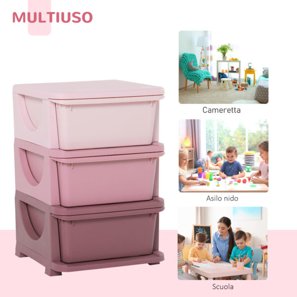 Cassettiera in Plastica Colorata per Cameretta con 3 Cassetti 37x37x56.5cm Rosa