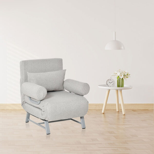 Poltrona Letto Singolo con Schienale Reclinabile 5 Livelli e Cuscino Extra, 73x60x81cm, Grigio