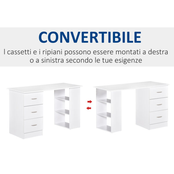 Scrivania moderna con 3 Cassetti e Ripiani in Legno Bianco 120x49x72cm