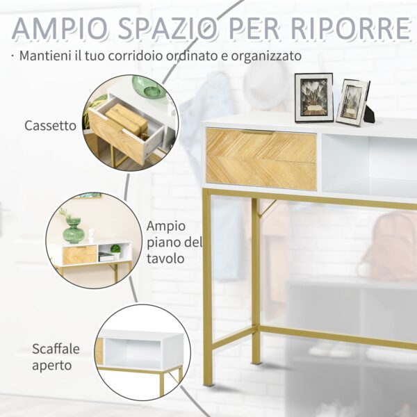 Tavolino Consolle Design Moderno Bianco e Oro con Cassetto in Legno 80x30x80.5cm